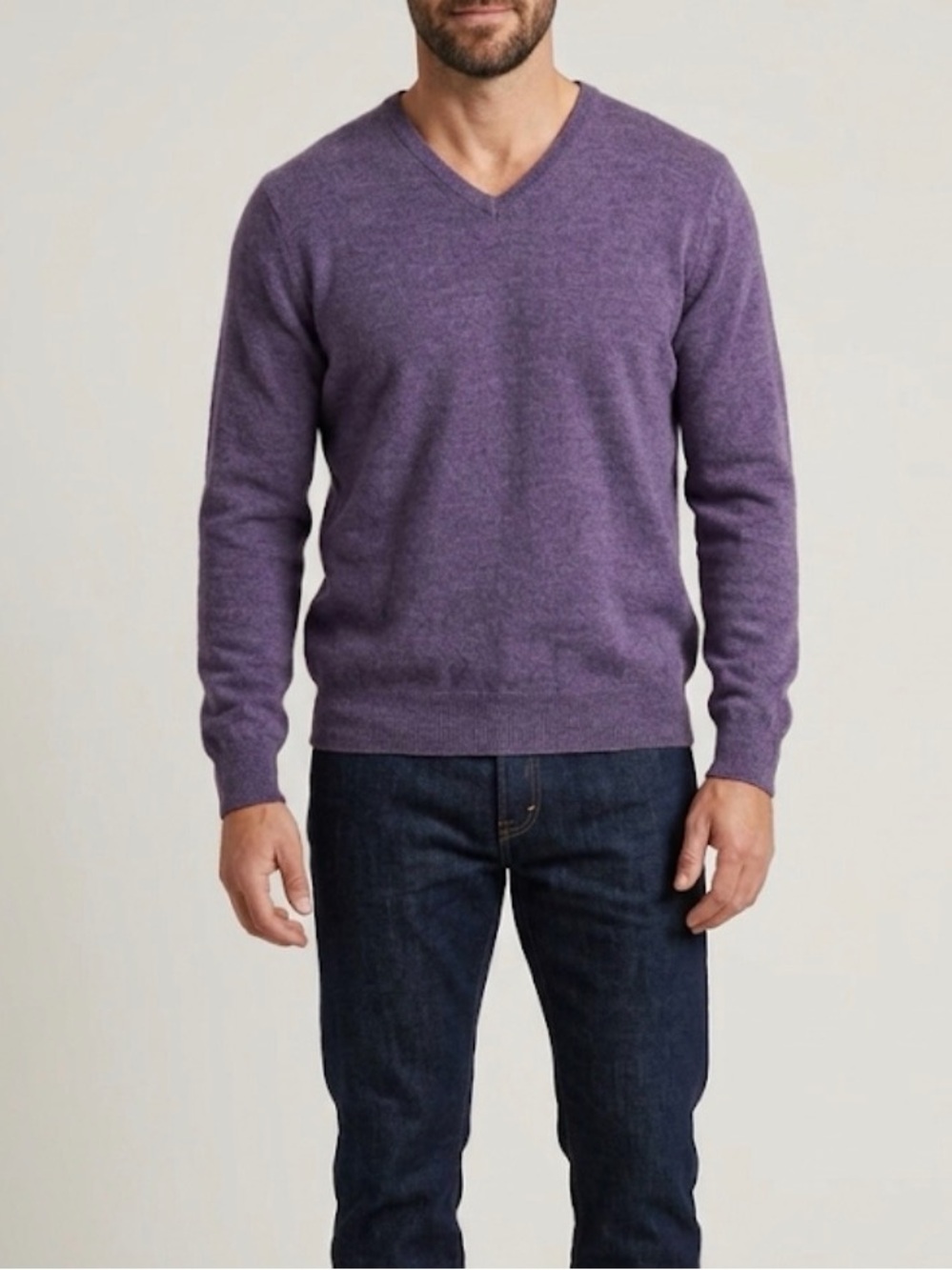 Garret Scott Purple Extra Fine Merino Wool V Neck Sweater Mens Medium